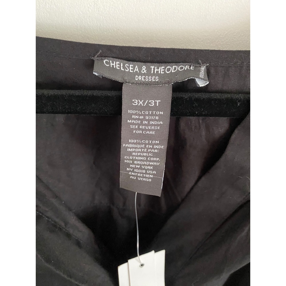 Chelsea & Theodore Black Cotton Smocked Tiered Midi Dress 3X Short Puff Sleeve - Picture 2 of 8